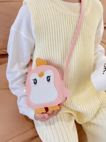 女孩儿童卡通企鹅卡通动物 PU 皮革可爱儿童斜挎包柔软儿童女孩男孩钱包 - 彩色 - 查看 1
