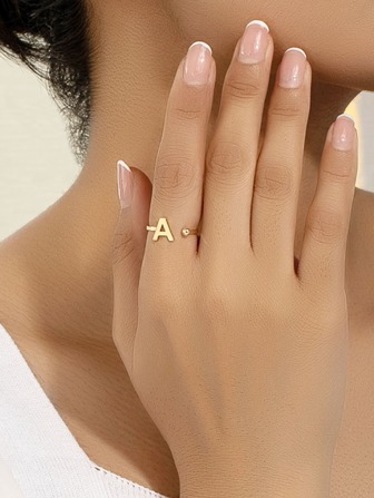 1入組受歡迎可愛字母開放可調時尚圓環適合女士,偉大適用於海灘度假或者情人節禮品