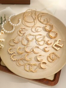 18pairs/Set Simple & Stylish Earrings, Bohemian Faux Pearl Stud & Dangle Earrings - Gold - View 5