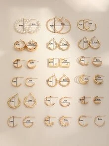 18pairs/Set Simple & Stylish Earrings, Bohemian Faux Pearl Stud & Dangle Earrings - Gold - View 7