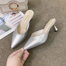 Women's Pointed Toe Half Slipper, Fashionable High Heeled Mules With Thin Heel In Spring, Summer And Autumn