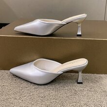 Women's Pointed Toe Half Slipper, Fashionable High Heeled Mules With Thin Heel In Spring, Summer And Autumn