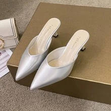Women's Pointed Toe Half Slipper, Fashionable High Heeled Mules With Thin Heel In Spring, Summer And Autumn