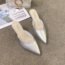 Women's Pointed Toe Half Slipper, Fashionable High Heeled Mules With Thin Heel In Spring, Summer And Autumn