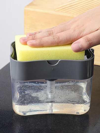 1 peça dispensador de detergente líquido com função automática de adição de líquido e escova de limpeza, caixa de sabonete, para decoração de cozinha, banheiro e outono, volta às aulas