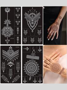 4pcs/set Reusable Hand Flower Pattern Tattoo Stencils With Hollow Out Design - Black - View 1