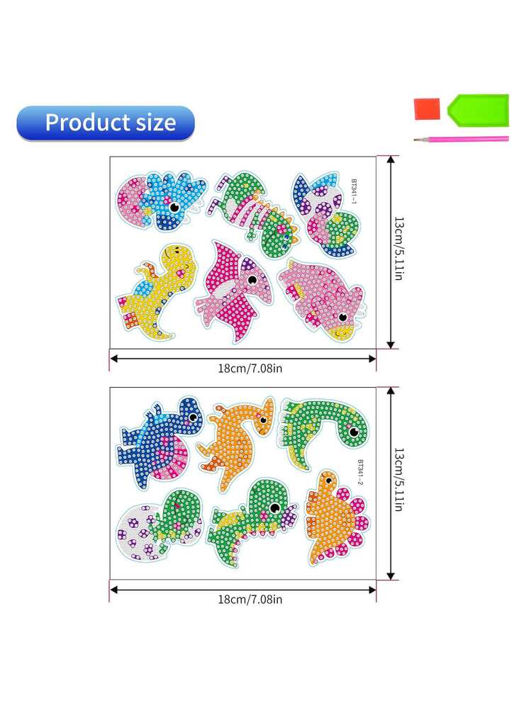 Diamond Painting Stickerset, Motif Dinosaures, Set de Bricolage pour créer des Autocollants avec des Pierres Brillantes, pour Enfants à partir de 5 Ans
