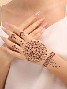 4pcs/set Reusable Hand Flower Pattern Tattoo Stencils With Hollow Out Design - Black - View 4