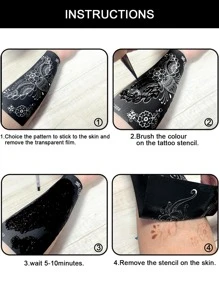 4pcs/set Reusable Hand Flower Pattern Tattoo Stencils With Hollow Out Design - Black - View 5