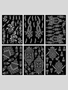 6pcs/set Hollow Out Flower & Pattern Stencil For Hand Henna Tattoo - Black - View 4