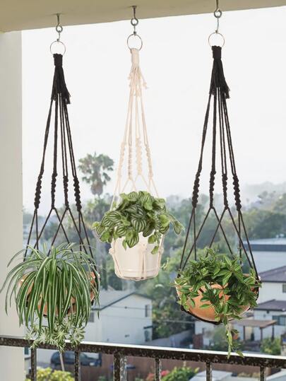 1 st flätad hängkorg i bohemisk stil Multifunktionell nätpåse (exklusive växtkruka)