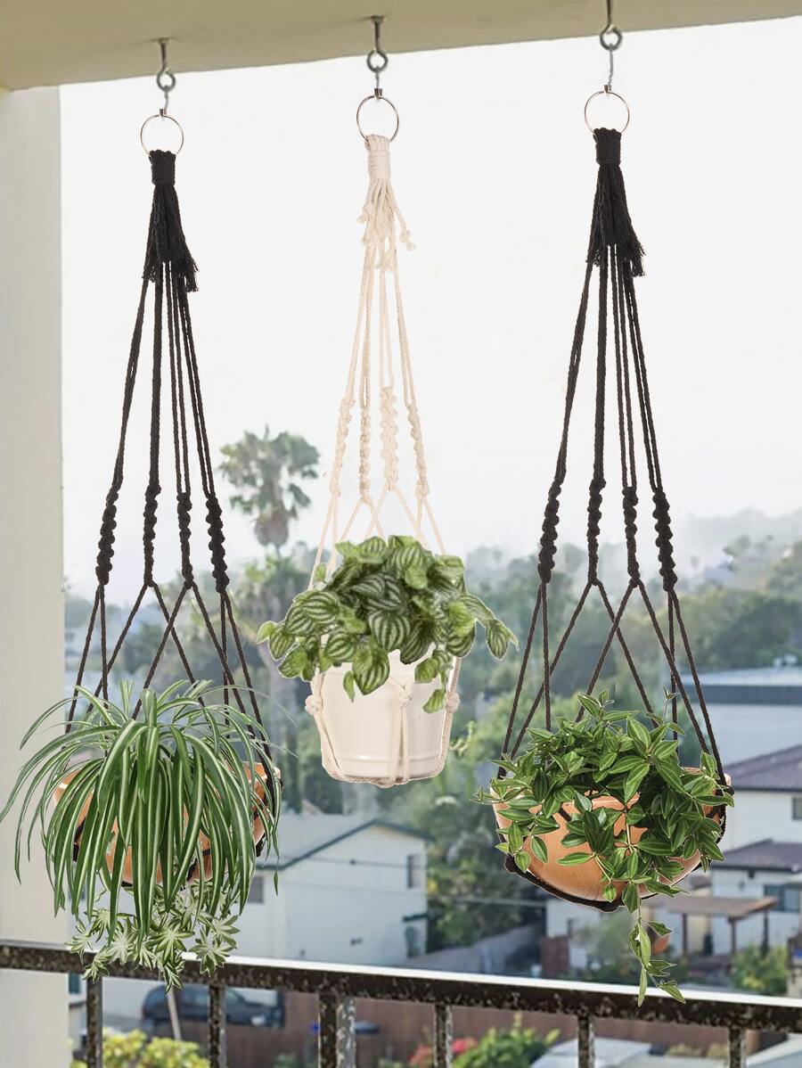 1 st flätad hängkorg i bohemisk stil Multifunktionell nätpåse (exklusive växtkruka)