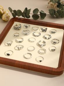 21pcs/set Punk Style Butterfly, Heart And Tai Chi Design Multi-element Snake Rings Set