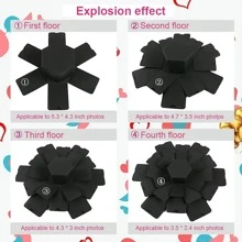 1pc Hexagon Explosion Gift Box Diy Photo Album, Lover Scrapbooking Memory Gift Box - Black - View 7