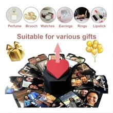 1pc Hexagon Explosion Gift Box Diy Photo Album, Lover Scrapbooking Memory Gift Box - Black - View 2