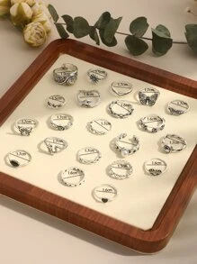 21pcs/set Punk Style Butterfly, Heart And Tai Chi Design Multi-element Snake Rings Set