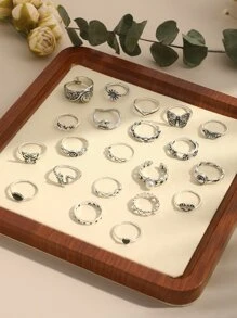21pcs/set Punk Style Butterfly, Heart And Tai Chi Design Multi-element Snake Rings Set