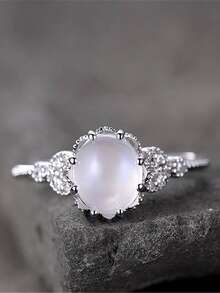 1枚简约设计月光石锆石戒指，情人节优雅礼物 - 銀色 - 查看 1