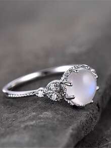 1枚简约设计月光石锆石戒指，情人节优雅礼物 - 銀色 - 查看 3