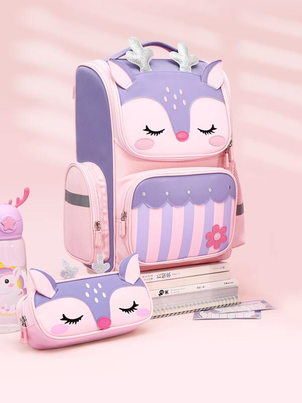 2 Peças/Conjunto Fofo Cervo Estampado Multi-Pocket Combinação Sacola Para Garotas