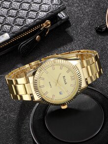 2pcs Men's Fashion Quartz Watch And Bracelet Set - Gold - View 2