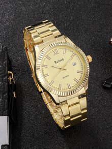 2pcs Men's Fashion Quartz Watch And Bracelet Set - Gold - View 4