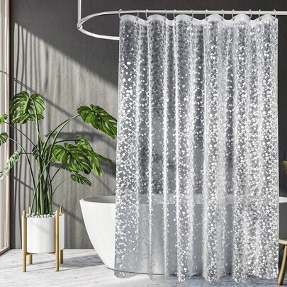 Clear Pebble Shower Curtain, Eva Waterproof Material Bathroom Bathtub Bathing Hanging Curtain With Hooks Home Bathroom Decor Fall Decor Bathroom Accessories Back To School