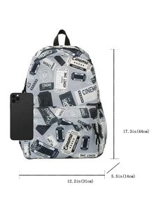 MINGHONG Nylon Graffiti Design High School Student Backpack With Large Capacity For Travel, Letter Printed Shoulder Bag - Grey - View 4