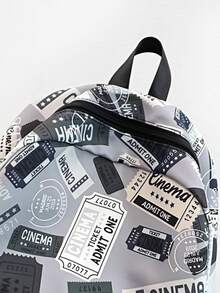 MINGHONG Nylon Graffiti Design High School Student Backpack With Large Capacity For Travel, Letter Printed Shoulder Bag - Grey - View 3