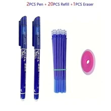 23入組便攜中性筆和筆芯和橡皮套裝 - 藍色 - 查看 5