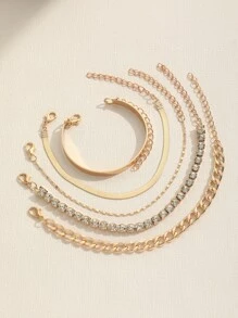 5入組簡約風鏈條設計時尚手鐲套裝包括復古水晶鑲嵌手鍊 - 金色 - 查看 3