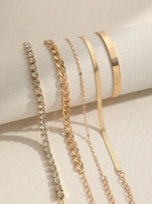 5入組簡約風鏈條設計時尚手鐲套裝包括復古水晶鑲嵌手鍊 - 金色 - 查看 5