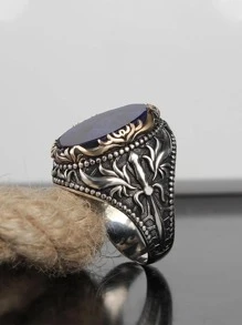 خاتم رجالي بتصميم عتيق عصري أوروبي أمريكي للمواعدة قطعة واحدة - متعدد الألوان - مشاهدة 2