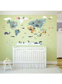 1入組/個雙面30*90cm Pvc 世界地圖牆貼自粘式牆藝裝飾,適用於幼稚園和兒童房 - 寶藍色 - 查看 2