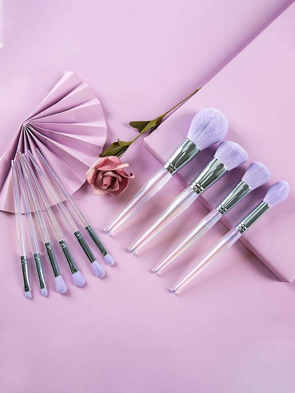 10pcs Aurora Borealis Crystal Handle Moonlight Glass Makeup Brush Set