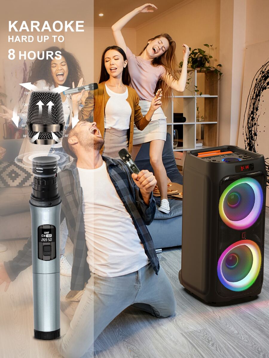 JYX Karaoke Machine With 2 Wireless Microphones For Adults, 8" Big