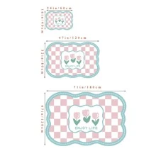 1pc Faux Cashmere Pink Checkerboard Soft And Comfortable Bedroom Bedside Carpet ,Room Decor