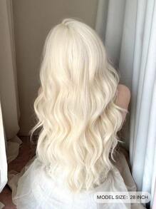 alicegarden 1 Piece Synthetic Heat-Resistant,Long Natural Wave In White Gold Wigs, With Bangs , 28 Inches Long, Made From Fiber, Suitable For Daily Use, Natural And Realistic False Hairpiece.