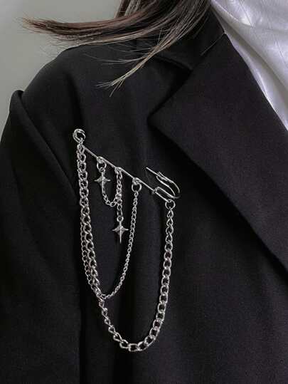 1枚甜美酷炫十字星胸针 女士时尚套装胸针配饰 链条人群个性化胸针