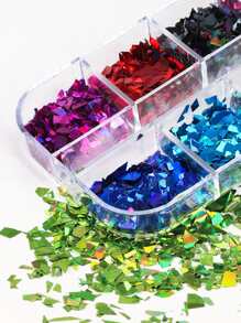 12 格全息彩色不对称闪光薄片美甲配件，闪亮碎片美甲装饰用于美甲 DIY 指甲饰物指甲宝石美甲用品指甲 - 彩色 - 查看 2