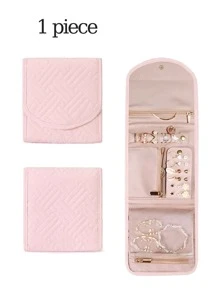 卷式折叠珠宝盒旅行珠宝收纳盒便携旅行耳环戒指水钻项链胸针收纳袋珠宝收纳袋化妆包化妆包化妆品收纳盒化妆品收纳 - 粉色 - 查看 3