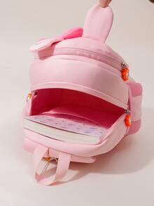 1個可愛的卡通粉色兔子圖案背包,適用於幼兒女孩,幼稚園,旅行 - 粉色 - 查看 3