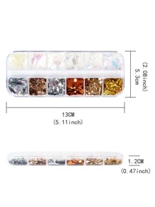 12 格金属彩色不对称闪光片，用于美甲，闪亮美人鱼碎片，用于修指甲，DIY 美甲装饰用品