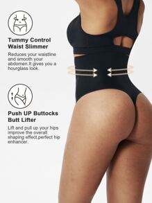 1pc High Waist Body Shaper Shorts For Women, Thong Shapewear Bottom - Black - View 5