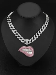 1pc Hip Hop Rhinestone Decor Lip Charm Necklace For Men Women For Daily Decoration, For Jewelry Gift And Party