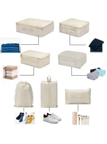 7 件/套旅行收纳袋，便携式衣服收纳袋行李打包袋鞋子化妆包旅行背包旅行必需品旅行包行李箱旅行装备返校搬家袋收纳袋 - 卡其色 - 查看 6