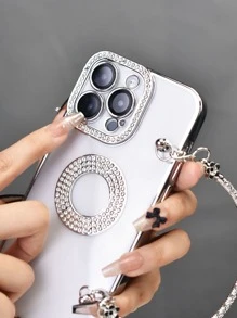 Funda para móvil con diseño de diamante de imitación con acollador - Plateado - Ver 3