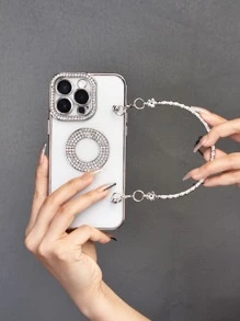 Funda para móvil con diseño de diamante de imitación con acollador - Plateado - Ver 4