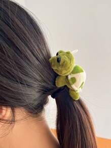 1个可爱卡通毛绒海龟发圈，女士适用，弹性发圈，可用于马尾辫装饰，多巴胺马尾辫发圈，发绳，发圈，发饰，头饰，弹性发带 - 墨綠色 - 查看 12