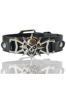 1pc Women's Vintage Skull Head Chain Bracelet - Black - View 1